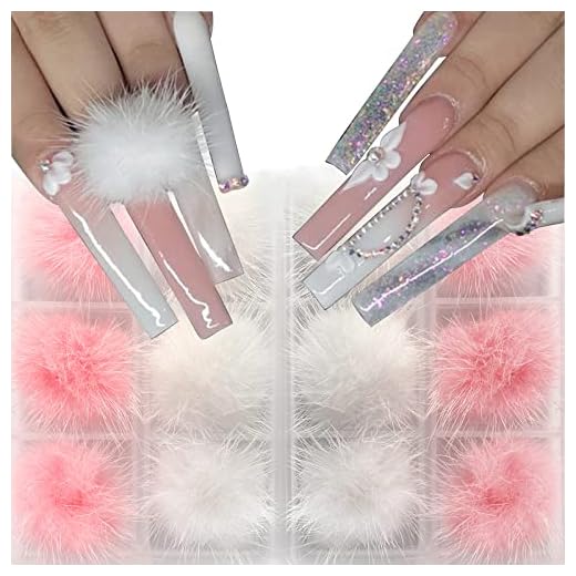YOSOMMK 12PCS 3D Nail Charms Magnetic Fluff Balls Nail Art Charms for Acrylic Nails 2 Boxs Fluffy Balls Nail Accessories for Nail Art Supplies Removable Soft Plush Decorations DIY Nail Design Kit