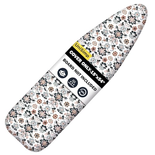 Image of Ironing Board Cover and Pad 15 inchx54 inch Extra Thick Natural Cotton, Scorch and Stain Resistant Padding, Standard Size Iron Board Cover with Fasteners Heavy Duty Elastic Edge, Heatproof Floral