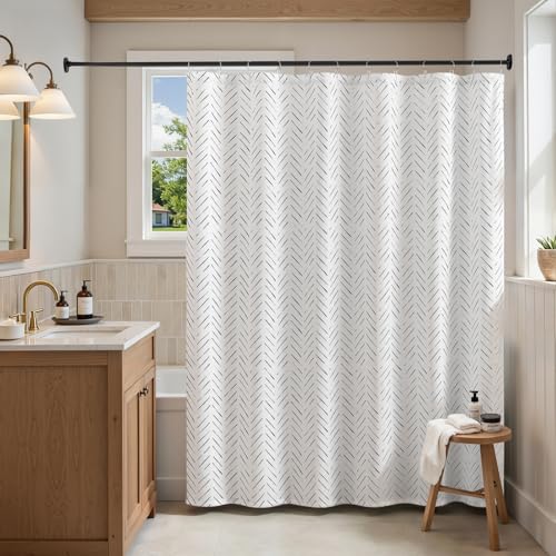 jinchan Black and White Shower Curtain Inky Moss Black Herringbone