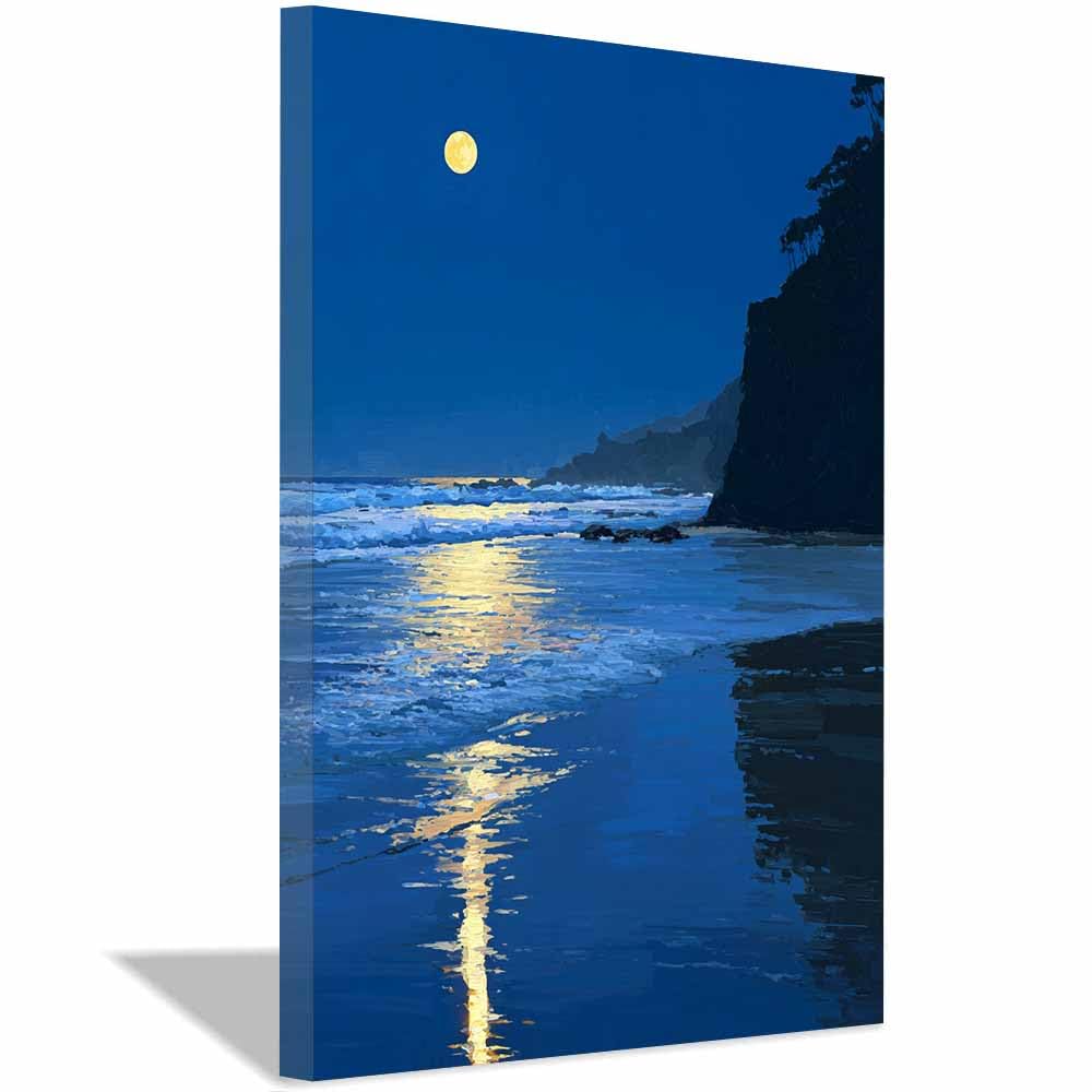 HOQIU Natural scenery wall art Moonlit Beaches es Art decorative painting, wall art, for Living Room Bathroom Bedroom Kitchen Decoration.(Multicolor)-60x80cm Framed
