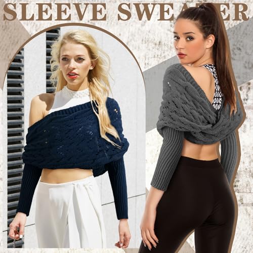 Image of Geyoga 2 Pcs Scarf with Sleeves for Women Knitted Wrap Sweater Scarf with Sleeves Shrugs for Women Wrap Shawl