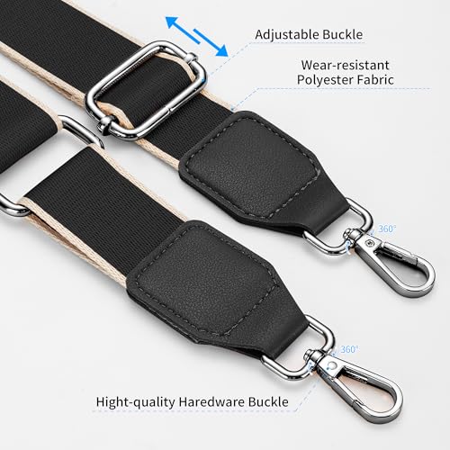 Image of Hamdecro Purse Straps Replacement Crossbody, Universal Wide Shoulder Strap for Bags Adjustable Straps for Handbags, Gunmetal Buckle - Black