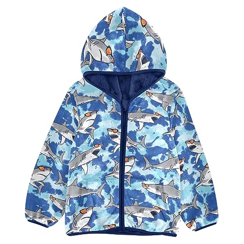 Funny Sharks Tie Dye Boys Fleece Hoody Jacket Zip Up Coat Warm Fall Winter Plush Jacket Long Sleeve Outerwear