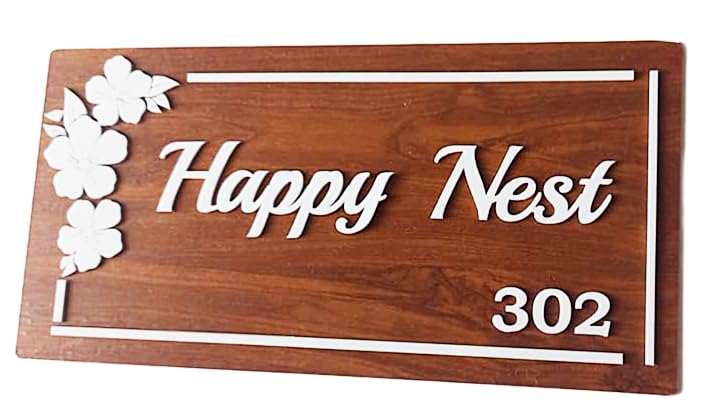Branders Wooden Brown 4mm thick laser cut name plate with 2mm thick acrylic laser cut letters for home door. (16x12, Wooden white)-image-22
