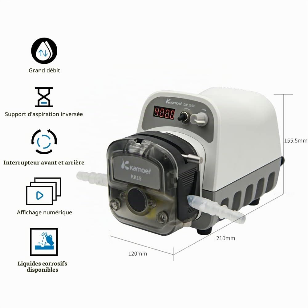 Kamoer DIP1500 pompe péristaltique 24V 1500ml/min haut débit intelligent | vitesse variable 0,1-400 tr/min pompe doseuse de liquide 3 rotors écran LED RS485 7,9 mm x 11,1 mm (IDxOD)