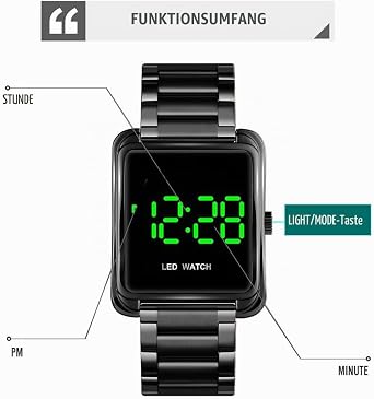findtime LED Digital Men's Watches Calendar Stainless Steel Minimalist Watches for Men Gold