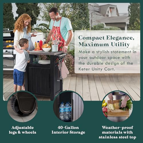 image for Keter Outdoor Grill Prep & Serving Cart, Stainless Steel Top, 68-Gal, 
