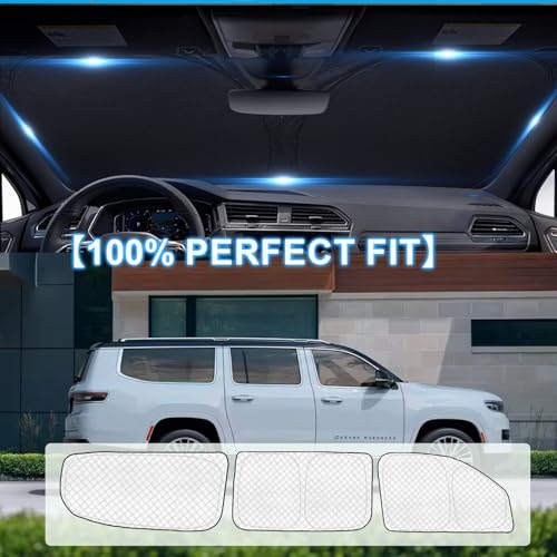 Image of KMF 8pcs Thicken Sun Shades for Jeep Grand Wagoneer 2022-2026 Accessories,Full Car Window Covers for Windshield Side Rear, UV Block and Blackout Protect Privacy for Camping Outdoor