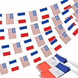 Yingnner 2 Pack American French Flag Banner, 60 Feet Friendship Garland, 40 Pieces, 5x8 Inch