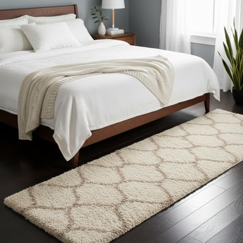 Image of Carpet for Hallway, Kitchen, and Modern InteriorsCarpetCozy Shag Runner for Living Room, Bedroom & Office Decor ETC Size 2x8 feet, Patten-Solid Ivory M