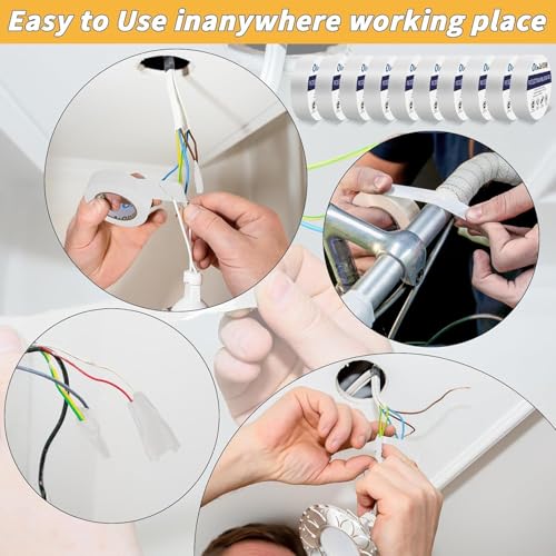 Image of Oleitodh 6 Pack Electrical Tape 2 in x 66 ft Waterproof Vinyl Electrical Insulating Tape High Temperature Resistance Electric Tape Under 600V Home Outdoor Multipurpose(White+Black)