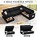 SUAWY 108 Inch Modular Sectional Sofa with Pull Out Bed, U Shaped 7 Seat Sectional Sleeper Sofa with Storage, Sectional Couches for Living Room,Cloud Modular Couch, Removable Sofa Cover, Black