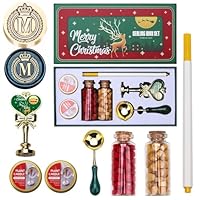 eihnachten Wachs Siegel Stempel Kit, Atopbb Brief M Siegel Wachs SiegelKit mit Weihnachtsgeschenkbox, Weihnachten WachsSiegel Set mit 2 Flasche WachsSiegel Perlen, Wachs Löffel Stift (M)