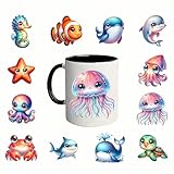 12pcs Ocean Seahorse Starfish Turtle UV DTF Cup Wraps Transfer Waterproof Sticker for Glass Cups Furniture Craft DIY Crafts，Rub on Transfer Stickers for DIY Water Bottle Laptop Decal Wood Car