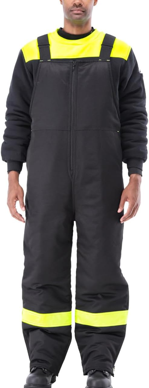 RefrigiWear Two-Tone Hi-Vis Insulated Bib Pants – Water Repellent Insulated Work Overalls with Safety Reflective Tape