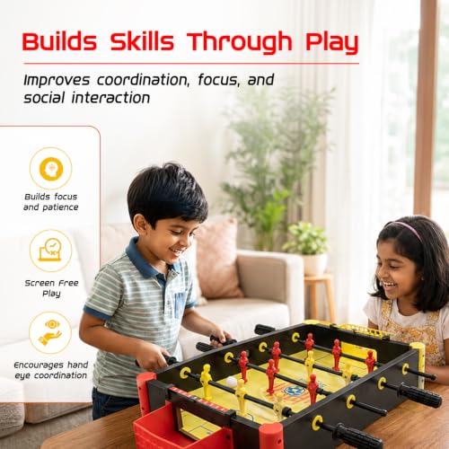 Image of Amazon Brand - Jam & Honey 3 in 1 Tabletop Foosball Game | Mini Football Table with Ludo & Snakes & Ladders | Indoor Board Game for Kids & Family | Age 6+ Years | Compact & Lightweight Design