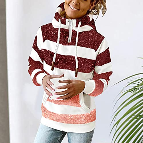 Briskorry Dames rolkraag winter capuchontrui met trekkoord splitsen strepen hoodie sweatshirt met zak casual lange mouwen capuchon bovenstuk bovenstuk bovenkleding - Image 3