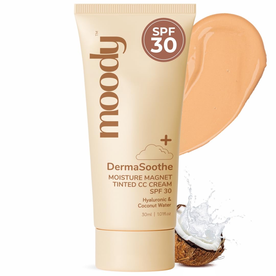 Moody Derma Soothe Moisture Magnet Tinted CC Cream with SPF 30 - (Medium Shade) | Acts as a Primer, Moisturizer, Skin Tint & Sunscreen | Light Make-Up Glow | For All Skin Types, 30ml
