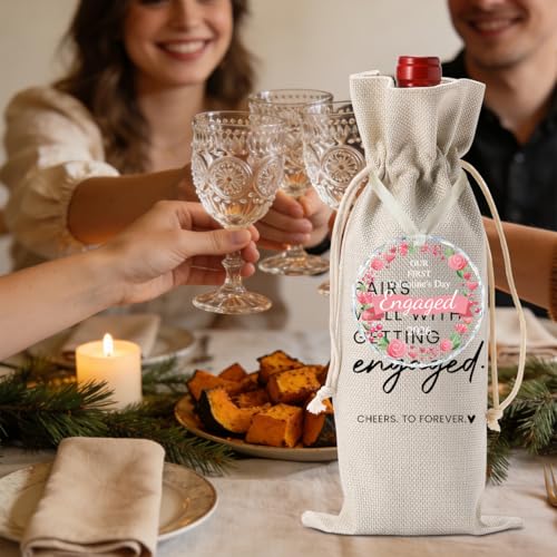 Image of Valentine's Day Engaged Gift Engagement Gifts for Couples Her Engagement Party Decorations Gifts for Women Couple Wine Bag Our First Valentine's Day Engaged Ornament 2026