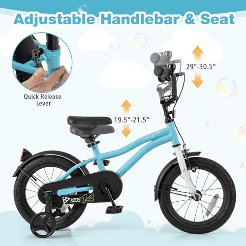 Image of BABY JOY Kids Bike, 12 14 16 18 Inches Sporty Bicycle with Training Wheels, Adjustable Seat, Handbrake & Coaster Brake, Reflectors, Girls Boys Bike for 3-8 Years Old Children