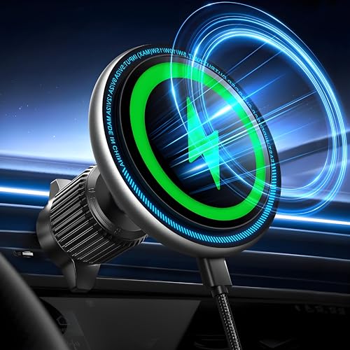 UPTOHIGH for 15W Magsafe Car Mount Charger, [Vibrant LED Decoration] Wireless Car Charger, Magnetic Phone Holder Mount for Air Vent, Phone Holders for Your Car...