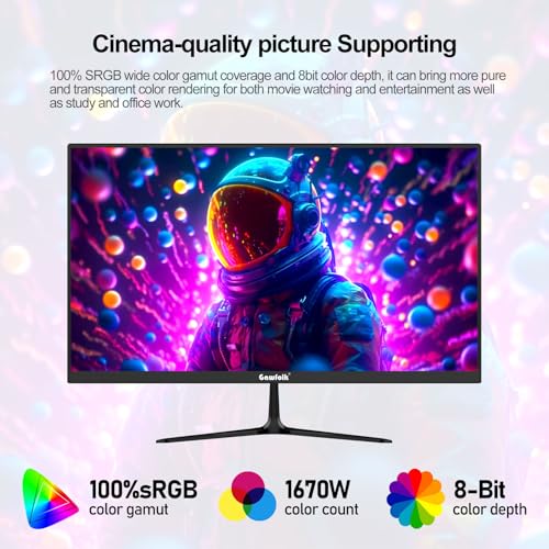 Gawfolk 22" inch Monitor FHD 100Hz Ultra-Thin Zero Frame Computer Display Screen 1080P(1920x1080) 100% sRGB HDMI VGA Suitable for home use, business office and entertainment