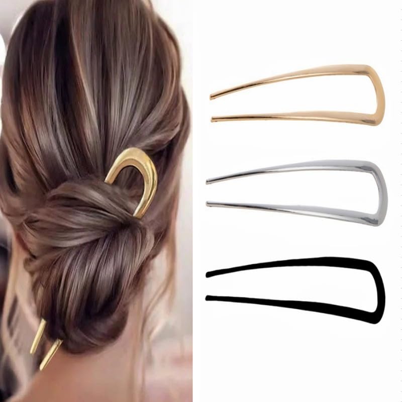 3Pcs French Hair Pin Metal, 11cm/4.3in Metal French Pin in Gold, Silver, and Black - Image 4