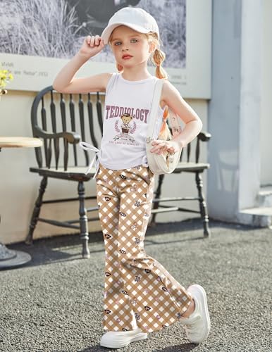 Image of Arshiner Toddler Girl Clothes 2 Piece Outfits Side Adjustable Drawstrings Tank Tops and Flare Leggings Pant Set
