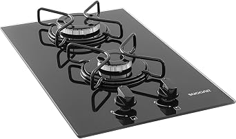 Cooktop a Gás Suggar Vidro Preto 2 Queimadores Esmaltados, Diferentes Tamanhos FG2002AVP