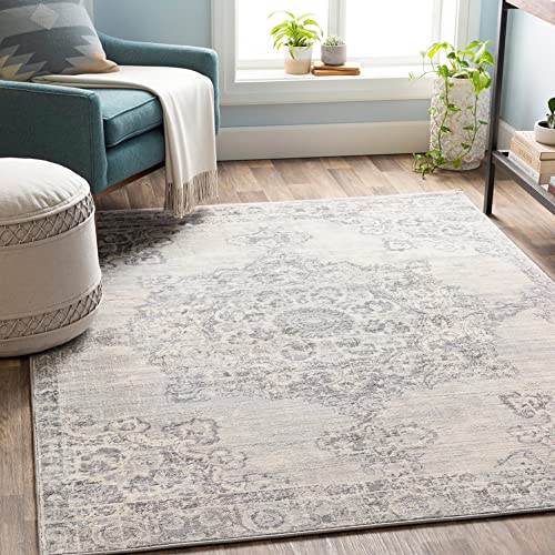 Livabliss Kuta Vintage Rug - Area Rugs for Living Room 130x180 cm, Bedroom - Scandi Neutral Rug, Traditional Patterned Boho Rug Style, Natural Easy Care Pile - Large Rug, Grey and Ivory Rug