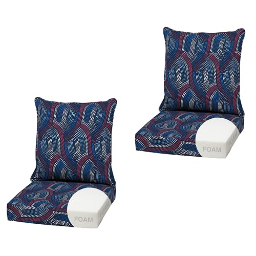 Image of Arden Outdoor Deep Seat Cushion Set, Foam, 22x24, Sapphire Liberty Mosaic | 2-Pack, Sofa, Couch, Conversation Set, Premium High-Density Foam, Never Flattens, Mold and Mildew Resistant