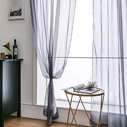 MIULEE 2 Panels Solid Color Sheer Window Curtains Smooth Elegant Window Voile Panels/Drapes/Treatment for Bedroom Living Room Dark Gray 55''W x 57''L - Image 3