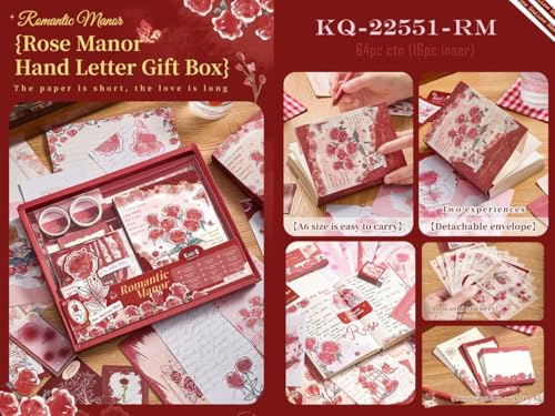 Image of Invite Enterprise 346PCS Vintage Scrapbook Kit Aesthetic Junk Journal Set with Stickers, Washi Tape & A6 Notebook with Decorative Paper Stationery (Romantic Manor Love-Red)