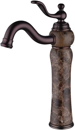 Grifo de lavabo de baño alto de piedra de lujo de latón europeo y mármol natural Emperador 1-Hold Grifo de baño alto grifo mezclador marrón aceitado