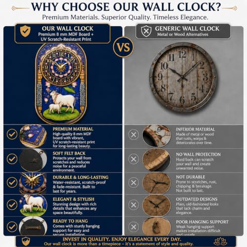 Image of Kamdhenu Prosperity Wall Clock for Home Decor | 12x18 Inch Silent Non-Ticking Spiritual Clock | Vastu Decorative Wall Clock for Living Room, Hall, Pooja Room & Office | Housewarming Gift
