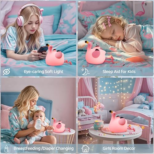 Image of FAMIDUO Flamingo Night Light for Kids,Pink Flamingo Gift, Silicone LED Squishy Animal Lamp,Dimmable /Timer Nursery Nightlight for Baby, Rechargeable Touch Bedside Lamp, Bedroom /Dorm Decor,Girls Gifts
