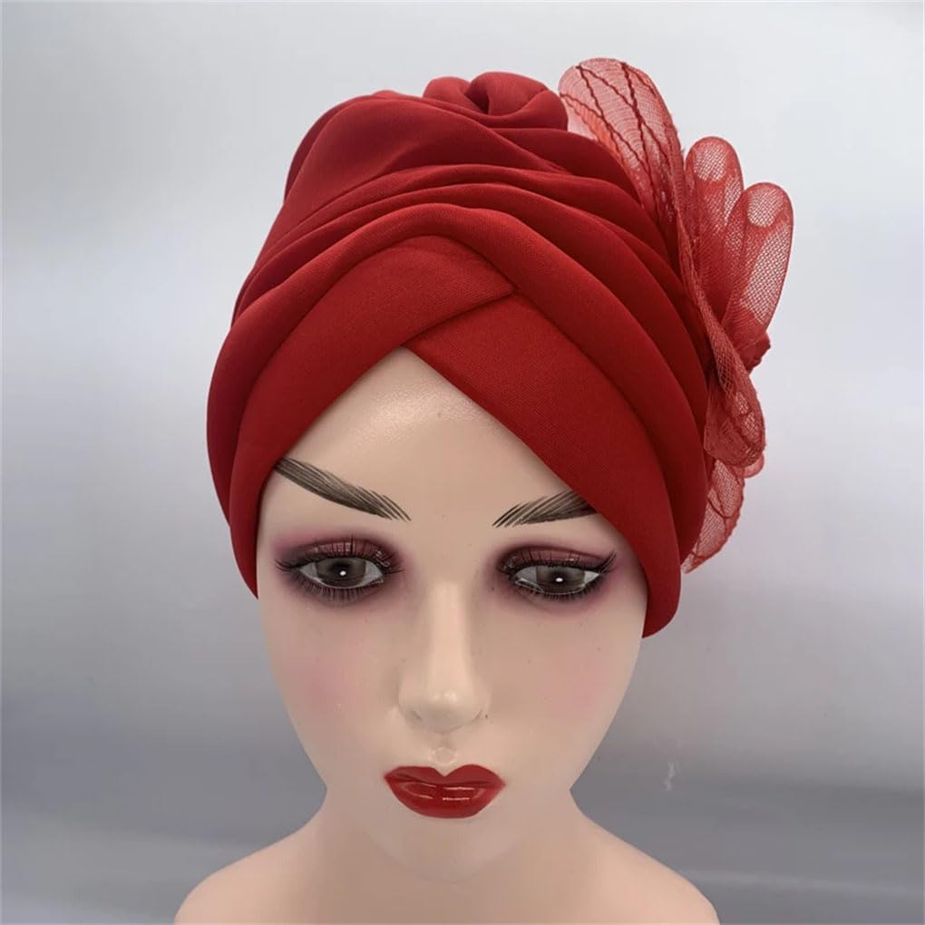 Turban mit Federn und Blumen, für Damen, muslimisches Kopftuch, Mützen, Hochzeit, Party, Kopfbedeckung, Turbante, afrikanische Kopfbedeckung