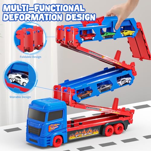 Carrier Truck Toys for Kids, 65inch & FoldableTransporter Truck Toy with 10 Cars (4 Pull Back Car+6 Race Car), Race Track Truck for Boy Kids, Toy Cars for 2-6 Year Olds Boy Gift for Birthday/Christmas - Image 5
