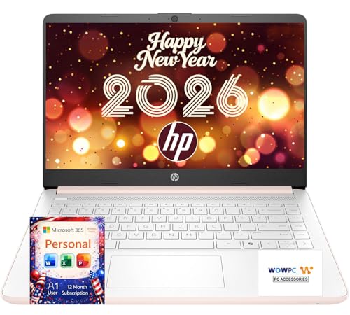 HP 2026 New Everyday Slim 256GB SSD + 64GB eMMC Laptop | Microsoft Office 365 Included | Intel Core | 11.5 HRs Battery | Copilot AI | Fast Response | Windows 11 no Mouse | Rose Gold