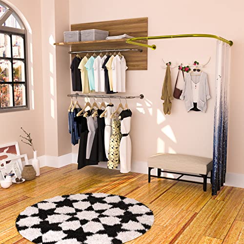 Image of 304 Stainless U Shaped Bathroom Bathtub Corner Shower Curtain Rod Rack, Size Adjustable (U Shaped Gold, Length on both sides:31.5 inch-47 inch,Middle width:34.7 inch-43 inch)