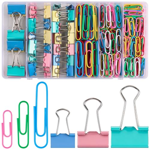 Caianwin 300 PCS Paper Clips Set Coloured Bulldog Clips Foldback Clips
