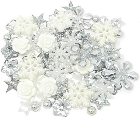 Wedding Touches 80 Winter/Christmas Mix Silver/White Shabby Chic Resin Flatbacks & Craft Cardmaking Embellishments