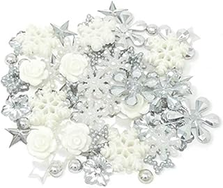Wedding Touches 80 Winter/Christmas Mix Silver/White Shabby Chic Resin Flatbacks & Craft Cardmaking Embellishments