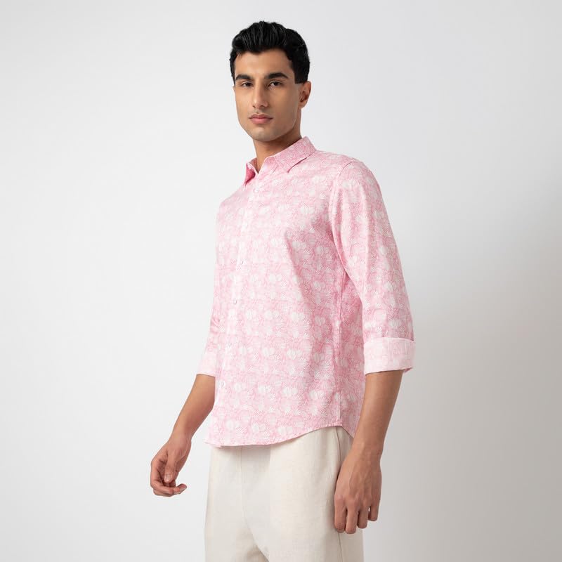 Image of MARK & ALBERT Men's Printed Full Sleeves Regular Fit Shirt Blue | 100% Cotton Stretchable Fabric