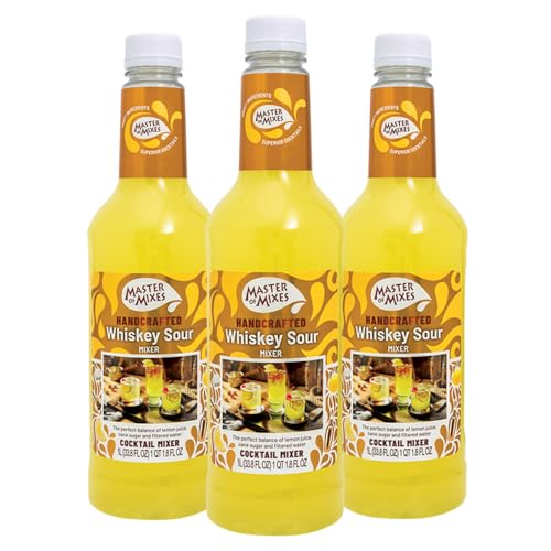 Master of Mixes Whiskey Sour Drink Mix, Ready To Use, 1 Liter Bottle (33.8 Fl Oz), Pack of 3