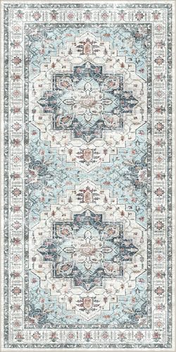 Madane Hallway Runner Rug 3x6 - Washable Kitchen Rugs Entryway Rug Runner Vintage Soft Floor Mat Non Slip Indoor Farmhouse Carpet for Bathroom Living Room Bedroom (3 X 6, Blue)