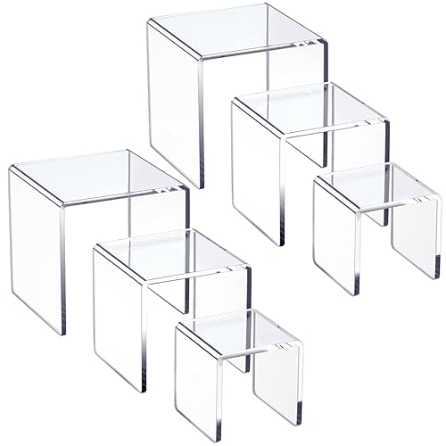 HIIMIEI Clear Acrylic Display Risers 2 Sets, 3-Tier Risers Stands Showcase for Amiibo Funko Pop Figures, Dessert, Jewelry-3"x4"x5" - 3"x4"x5"