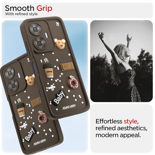 Image of Pikkme Back Cover for Realme Narzo N55 / Realme C55 | Cute Fun Cartoon 3D Bear Silicone Full Body Protection Bumper Cover (Brown)