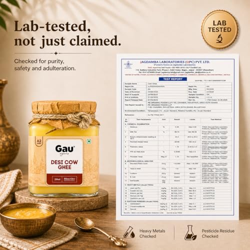 Image of Gau Organics A2 Desi Cow Ghee 250ml | Traditional Bilona Method from Curd | Made from Indigenous Desi Cow Milk | Lab Tested with 117 Quality Checks | Pure Ghee Glass Jar