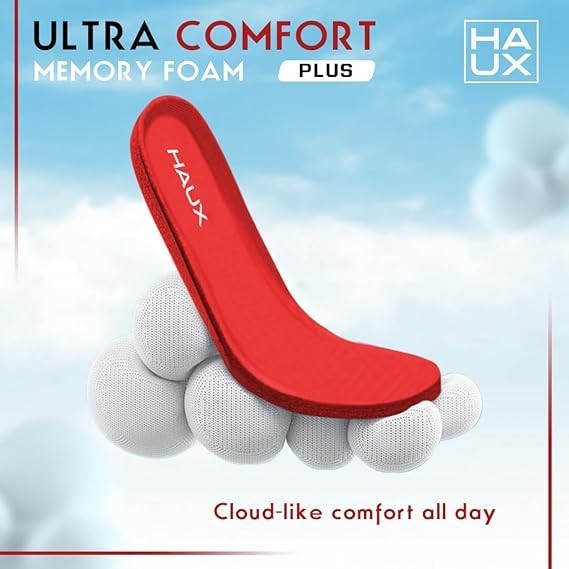 Image of HAUX Comfort+ Memory Foam Insoles for Men | Soft Cushion Shoe Insole for Daily Use, Walking, Running, Sports & All-Day Standing Comfort (Red (Pack of 1), UK-10)
